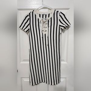 Black and White Striped Lace-Up Dress
